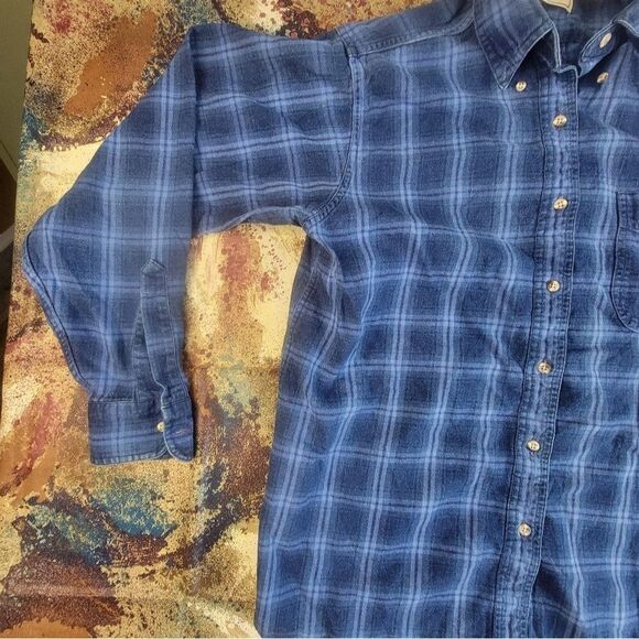 LL Bean Women's Original Flannel Navy Blue Plaid Long Sleeve Medium - Picture 11 of 11